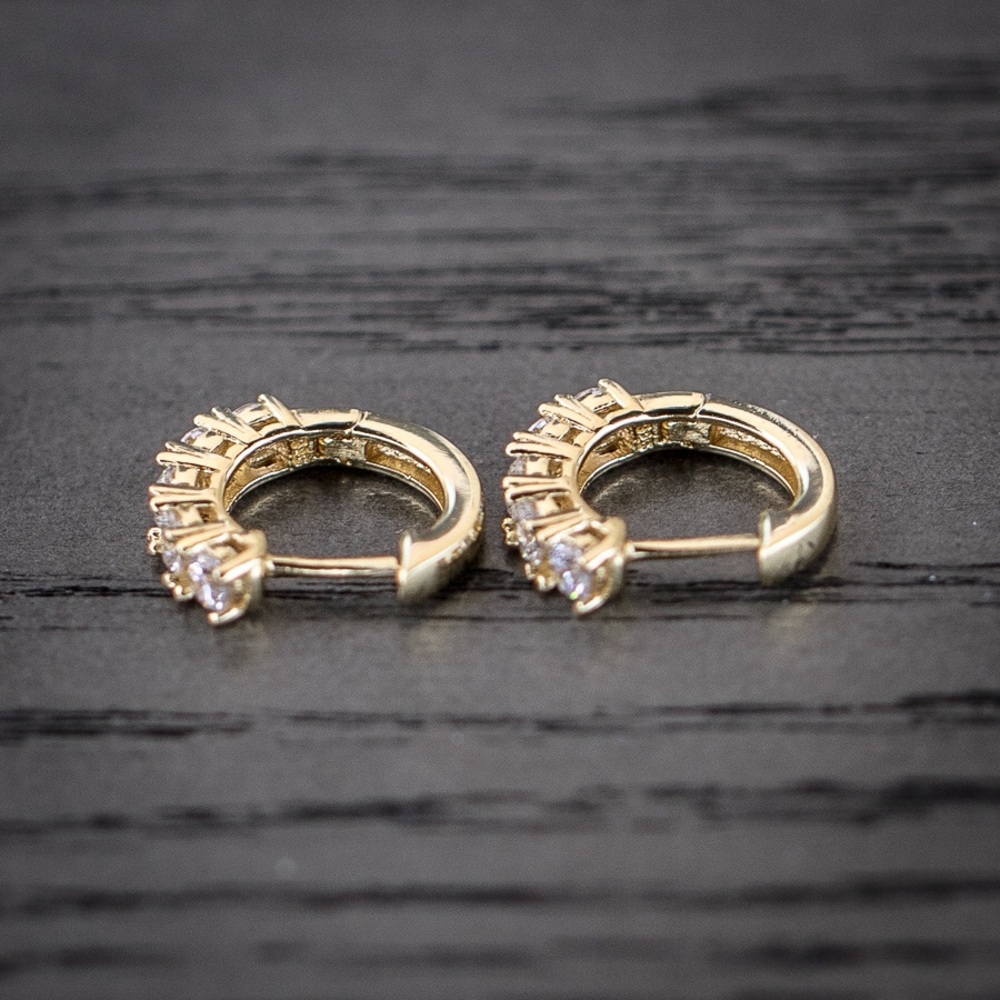 14k Gold Diamond Hoop Earrings - Picture 3 of 4